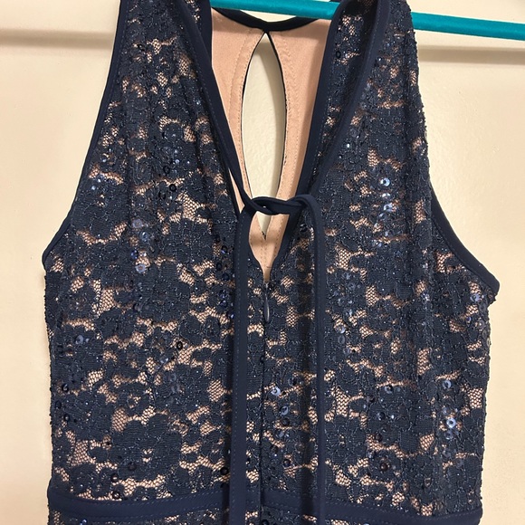 NWT Morgan & Co. Halter Top Long Prom Dress, Navy Blue, Size 8 - Picture 10 of 12